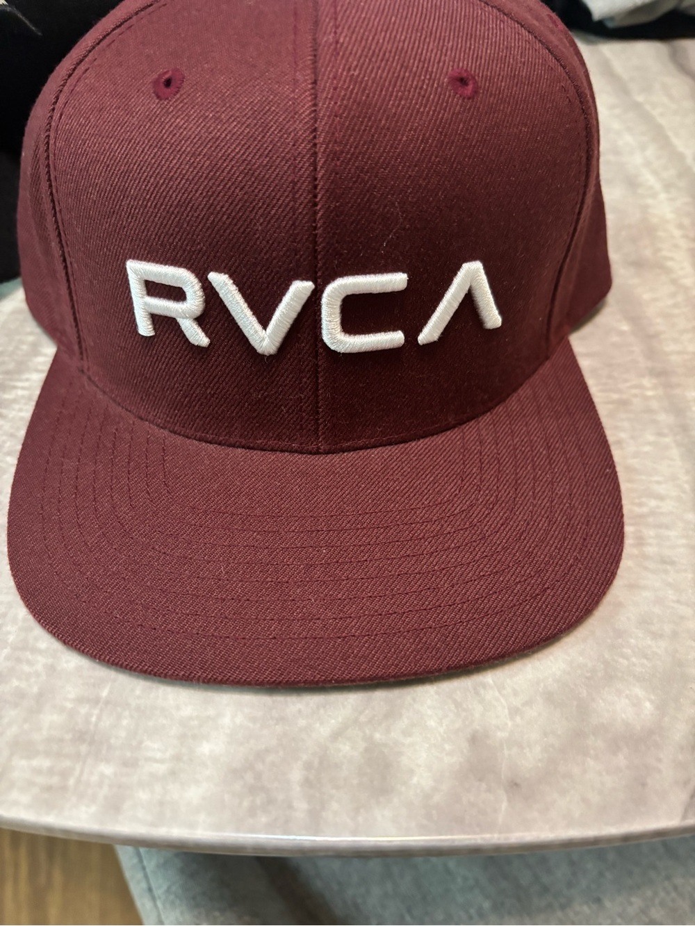 RVCA Burgundy Snapback Cap with White Embroidered Logo